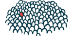 Illustration of single person, highlighted in red, among many in a crowd.