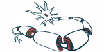 An illustration shows neurons with damaged myelin.