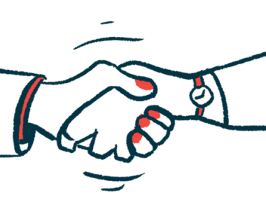 An illustration of two people's hands, showing a handshake.