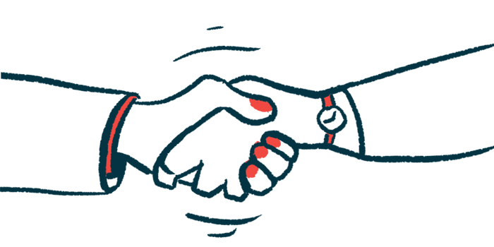 An illustration of two people's hands, showing a handshake.