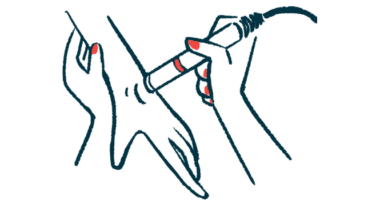 Stimulation is being given to a person's hand.