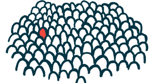 Illustration of a single rare person, highlighted in red, among many in a crowd.