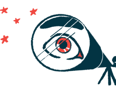 The image of a human eye is captured in the lens of a giant telescope as a person looks at the stars.