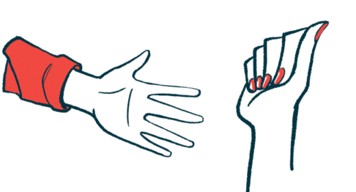 An illustration showing the lower arms — hands and wrists — of two people.