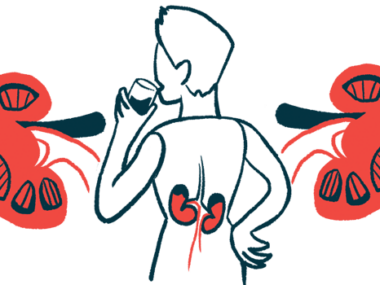 An illustration highlights the human kidneys, showing them both inside and outside the body of a person seen from behind while drinking from a glass.