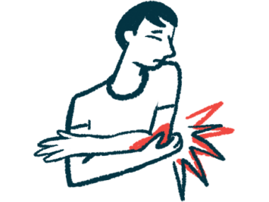 An illustration shows a person holding their elbow in pain.