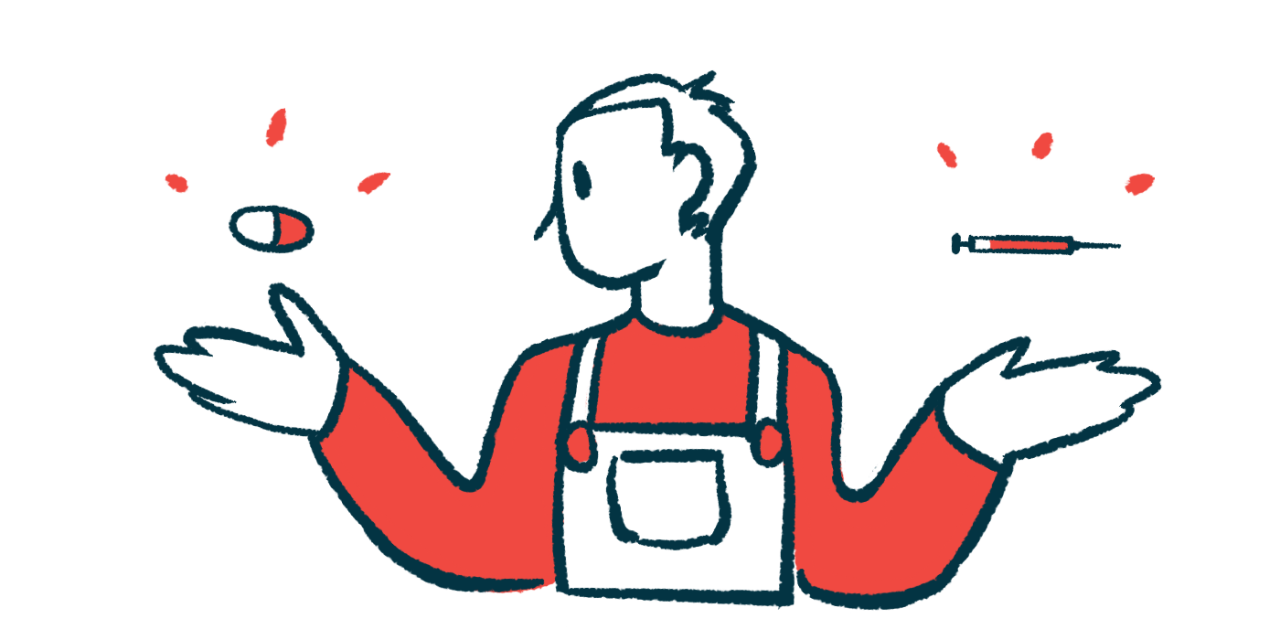 A person weighs the benefits of two different types of medications.