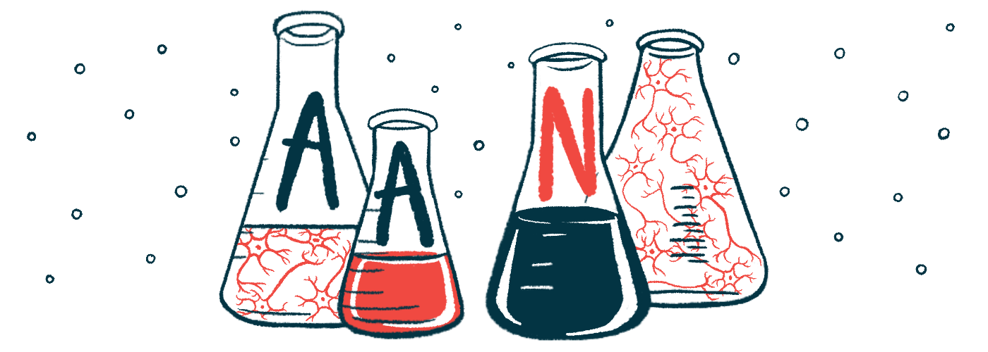 Illustration shows lab beakers labeled 