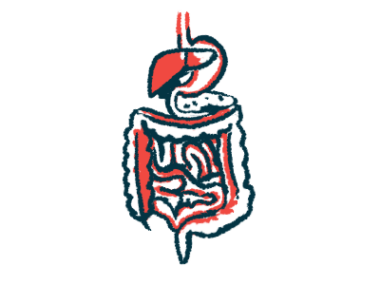 An illustration of a person's digestive system.