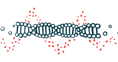 An illustration of a single strand of DNA highlights its double-helix structure.
