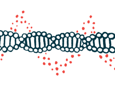 An illustration of a single strand of DNA highlights its double-helix structure.