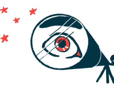 A close-up of an eye is shown with a person looking at stars using a telescope.