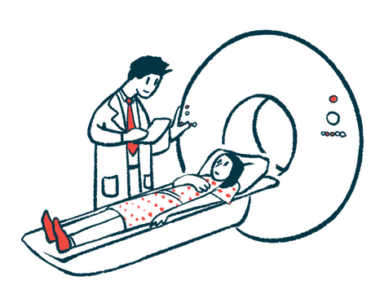 A patients lies on an MRI machine as a technician begins the scan.
