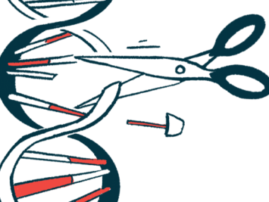 A pair of scissors cut a strand of DNA.