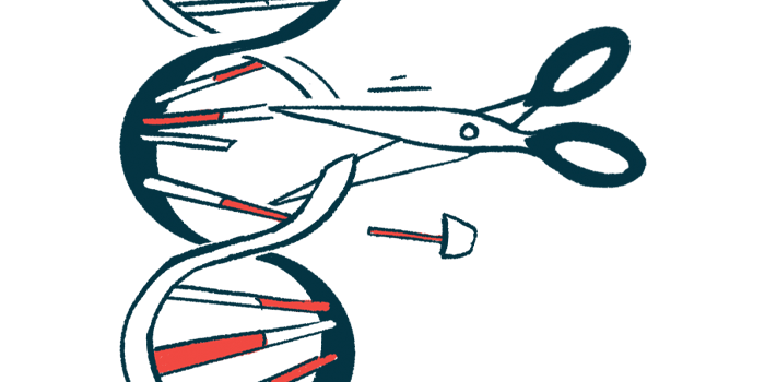 A pair of scissors cut a strand of DNA.