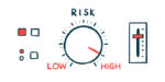 An illustration of a gauge measuring risk shows the dial pointed to the highest setting.