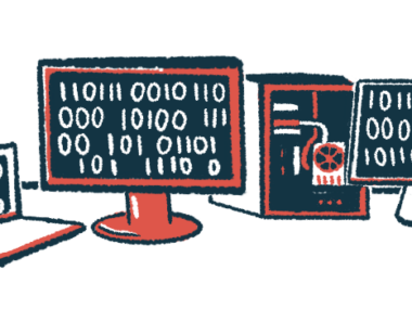 An illustration shows a group of computers displaying binary code.