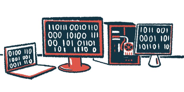An illustration shows a group of computers displaying binary code.