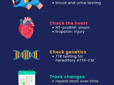 This infographic provides details on blood tests for ATTR-CM.